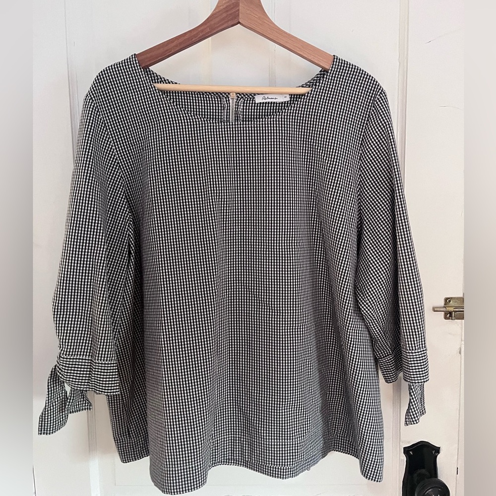 Reitmans gingham/checked boat neck blouse